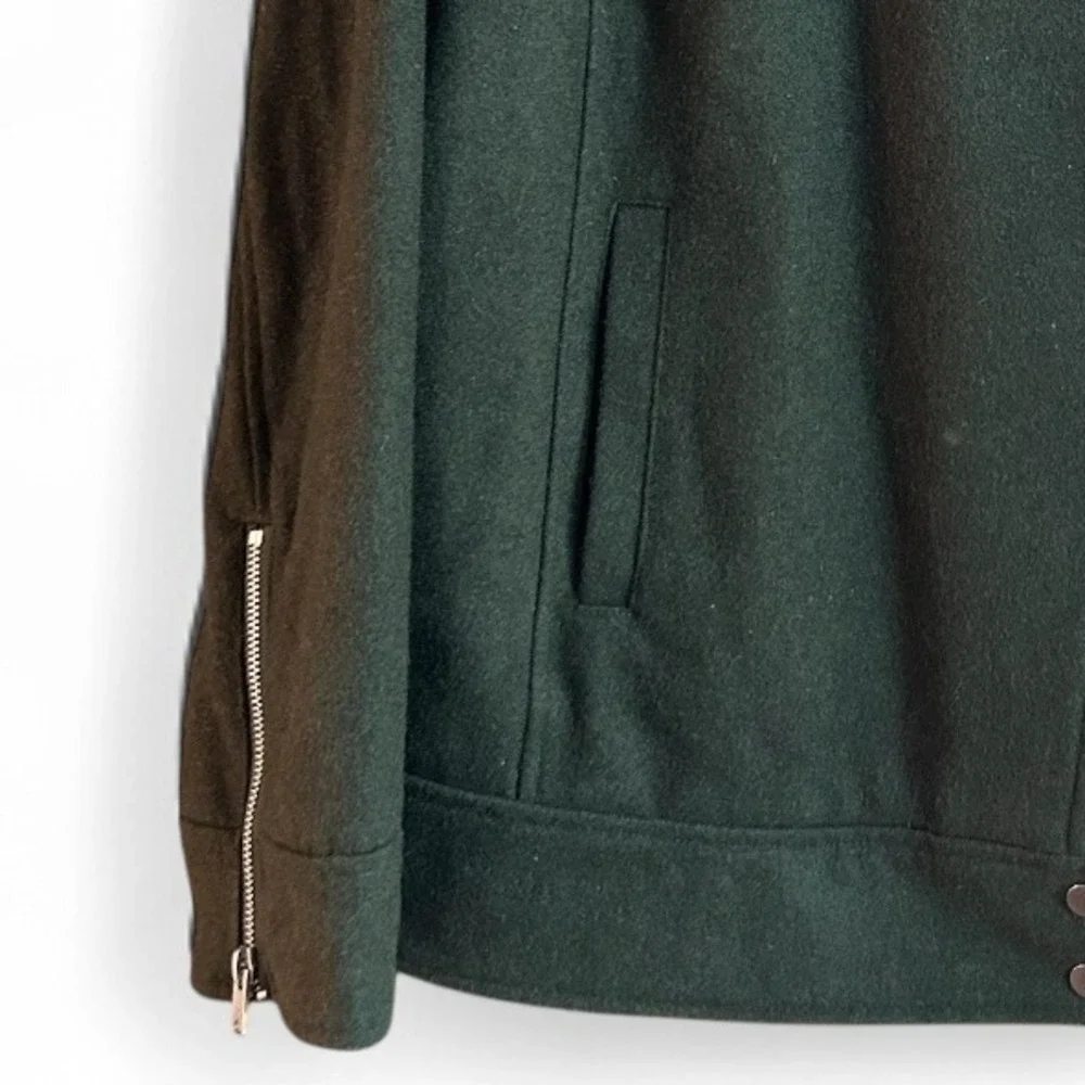 A New Approach Women Moto‎ Jacket Size XL Earthy Green Sherpa Assymetrical Zip